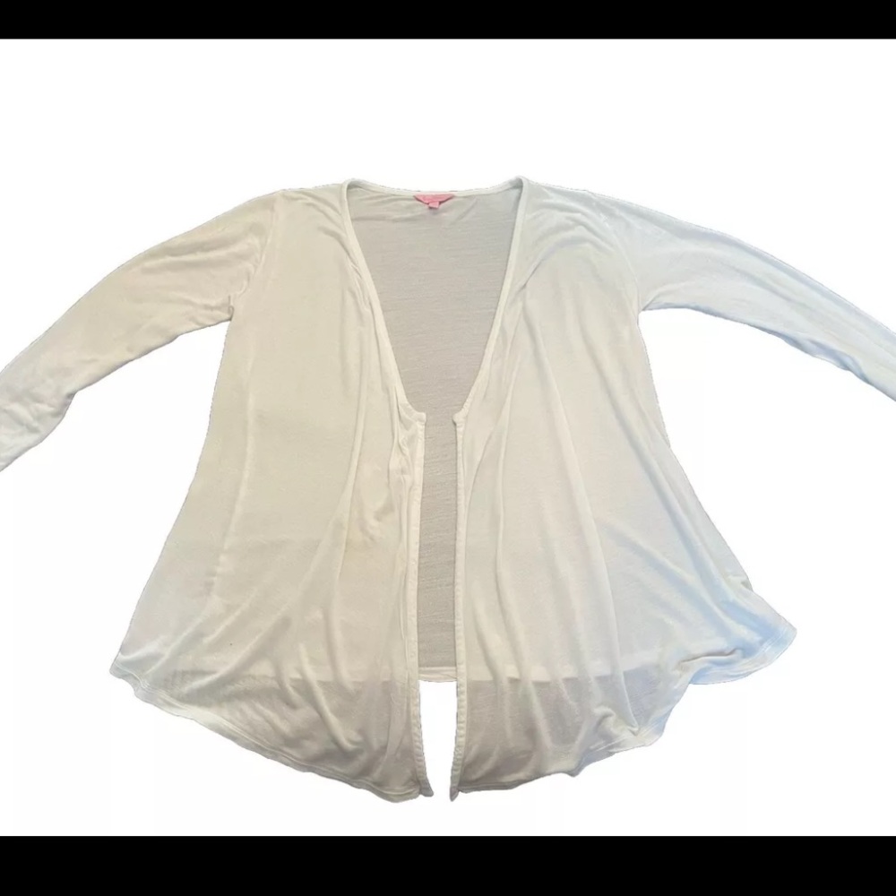 Lilly Pulitzer Resort White Open Cardigan Sweater 100% Viscose Made in Peru Sz L
